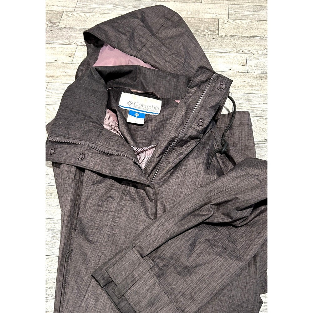 Columbia Windbreaker Rain Jacket Full Zip Grey & Violet Womens Removable Hood SM